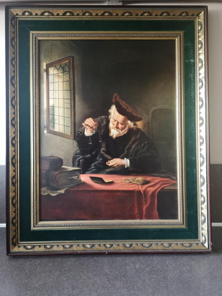 Reproductie Rembrandt 'De Goudweger' in mooie lijst, Ophalen of Verzenden