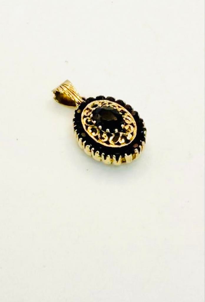 Antieke 14k Gouden Hanger met Granaat & Filigraan, Sieraden, Tassen en Uiterlijk, Kettinghangers, Overige voorstellingen, Ophalen of Verzenden