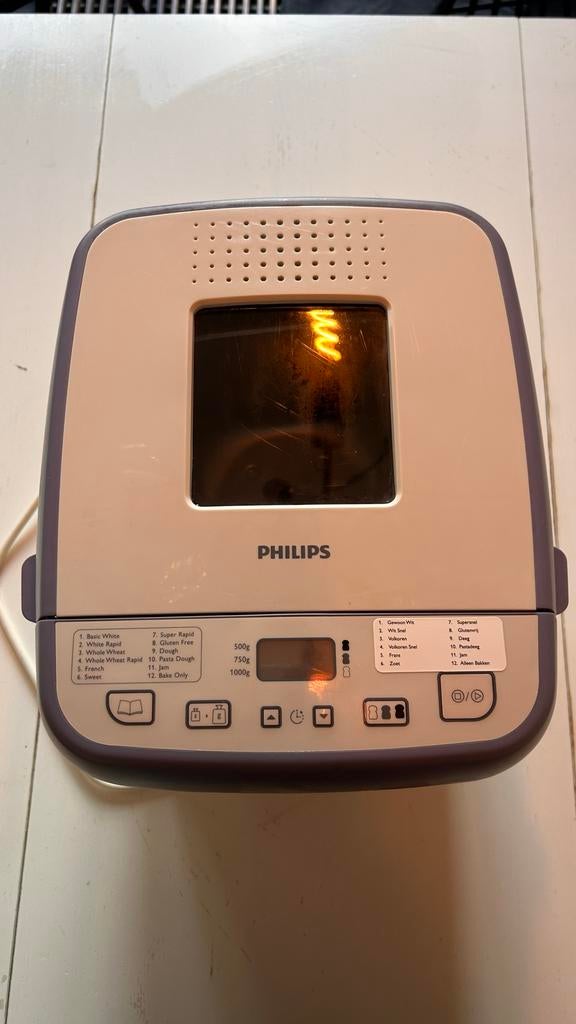 Philips Broodbakmachine, Witgoed en Apparatuur, Broodbakmachines, Gebruikt, 800 tot 1200 gram deeg, Kijkvenster, Ophalen