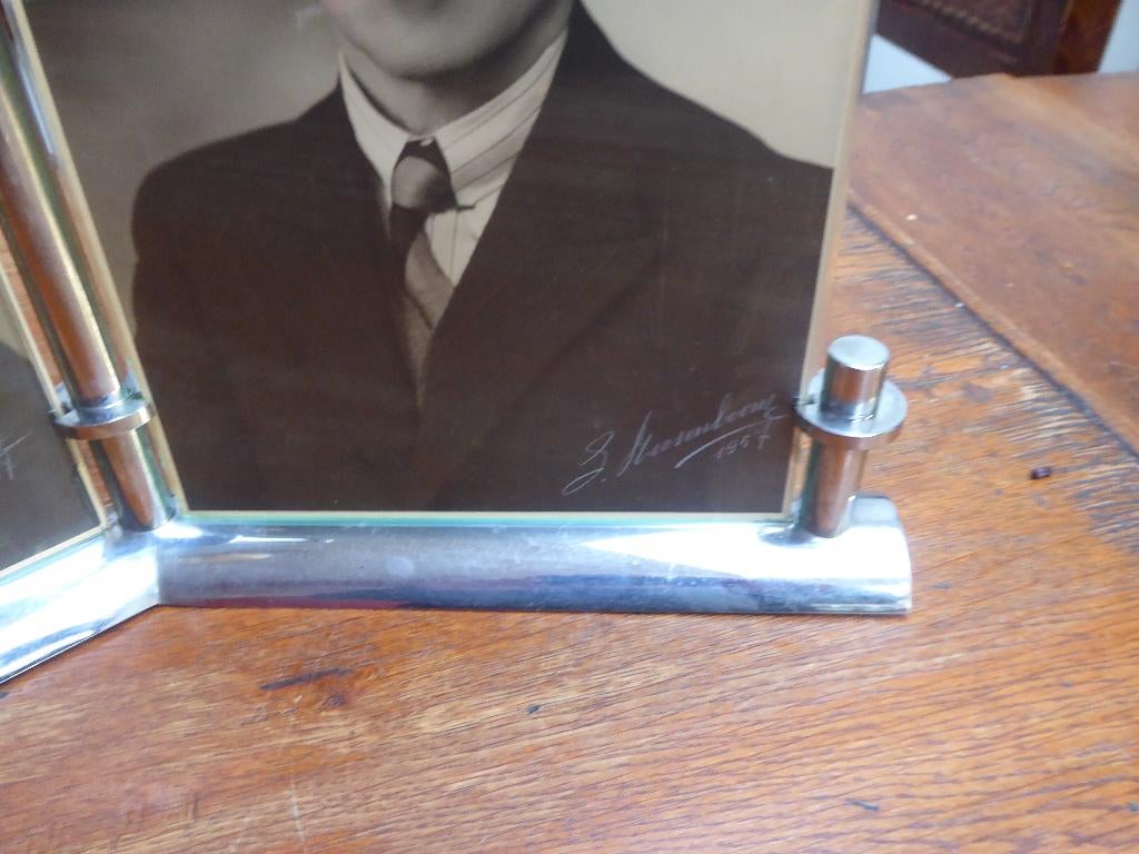 Art deco metalen fotohouder voor 2 foto’s, Ophalen of Verzenden