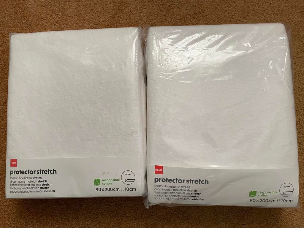 2 x Molton Topper Hoeslaken Stretch., Eenpersoons, Verzenden, Nieuw, Wit