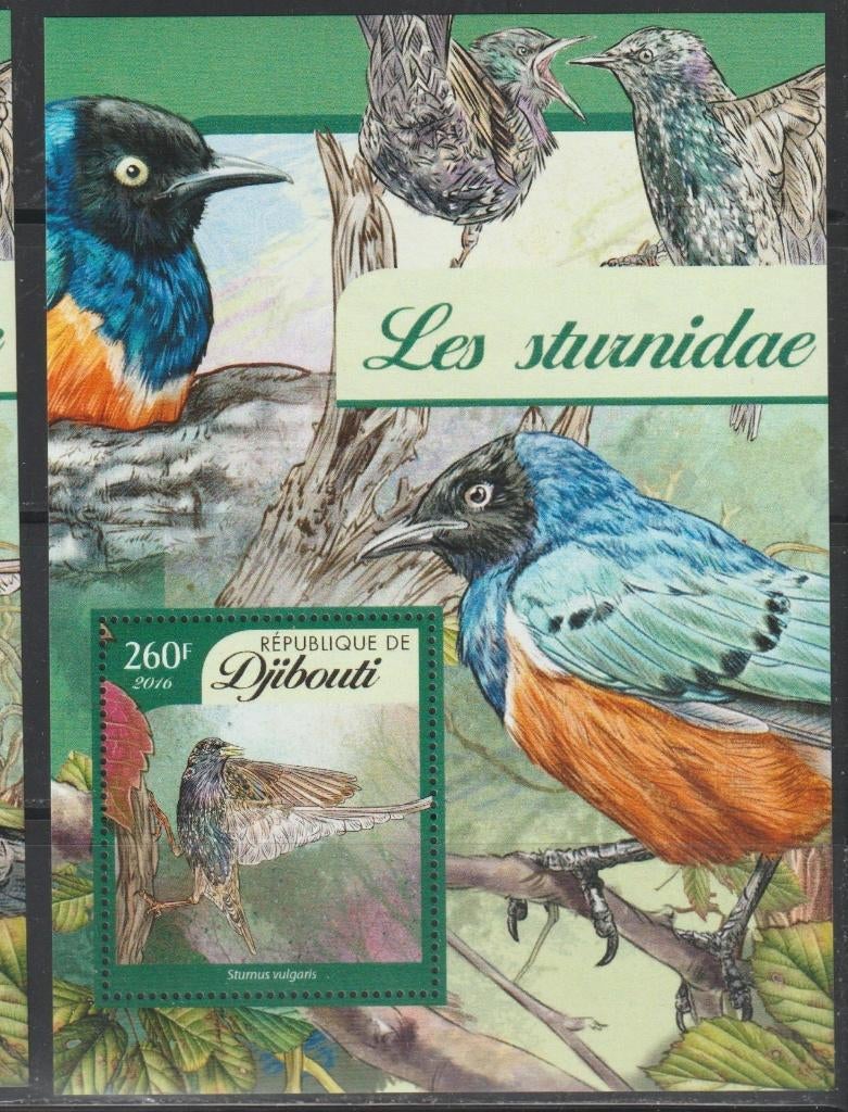 VOGELS = DE SPREEUW = Mooi bl. v DJIBOUTI-GB-15C, Verzenden, Postfris, Dier of Natuur