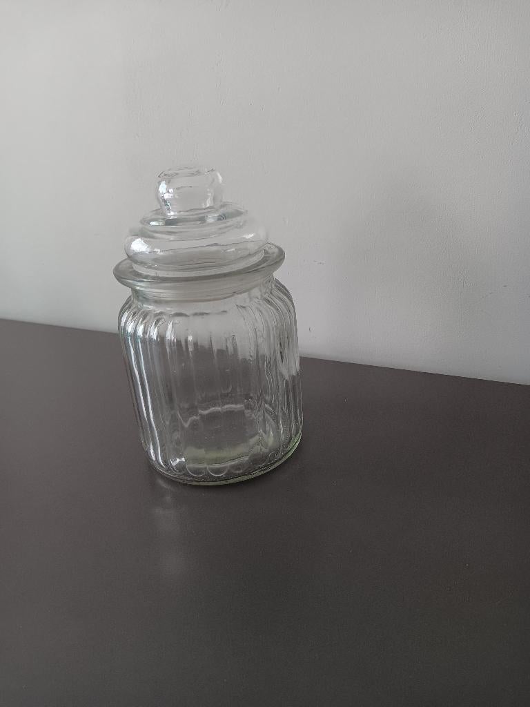 Glazen voorraadpot met deksel geribbelde structuur, Huis en Inrichting, Keuken | Keukenbenodigdheden, Ophalen of Verzenden, Gebruikt