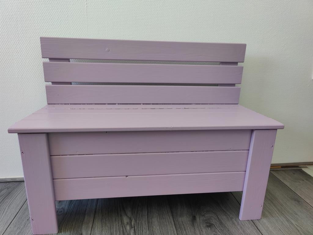 Bankje klepbank opberg kind speelgoed houten kist lila paars, Ophalen of Verzenden, Overige typen