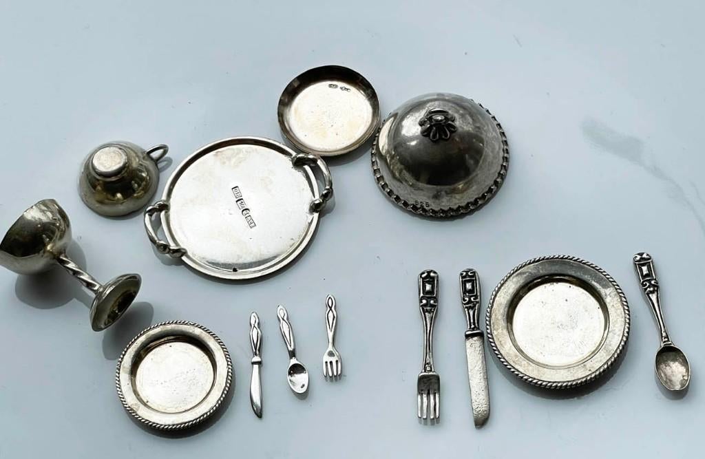 Zilveren Miniaturen, Servies o.a. Cloche en Bestek, Ophalen of Verzenden, Zilver