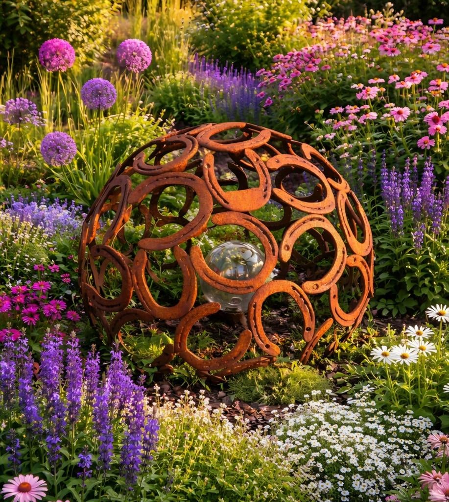 Tuindecoratie Hoefijzerballen hiefijzer bol ornament tuin, Tuin en Terras, Ophalen of Verzenden, Gebruikt, Steen, Overige typen