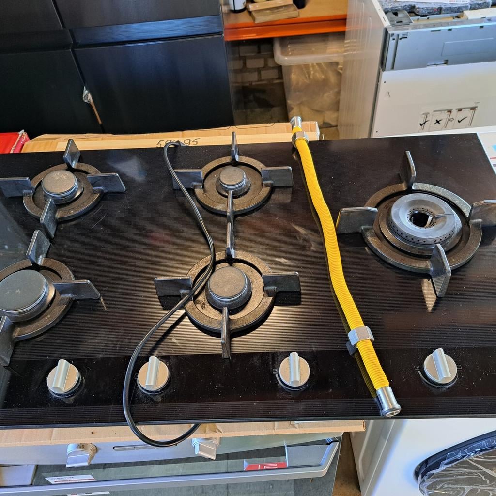 Mooie PELGRIM 90cm GAS op GLAS + WOKBRANDER, glas als NIEUW!, Ophalen, Zo goed als nieuw, Inbouw, Gas