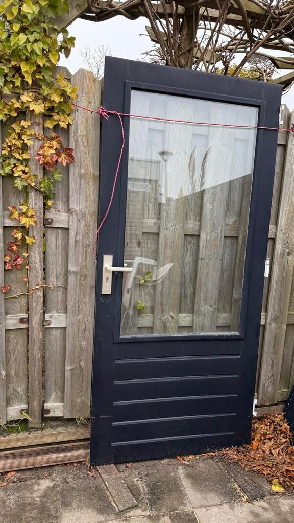 Hardhouten achterdeur/balkondeur met dubbelglas, Gebruikt, 80 tot 100 cm, Ophalen of Verzenden, Buitendeur