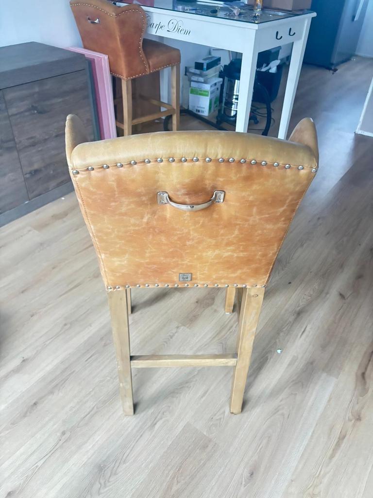 Riviera Maison Bar Eettafel + 4 Krukken, Ophalen, Met voetsteun, Zo goed als nieuw, 90 cm of meer