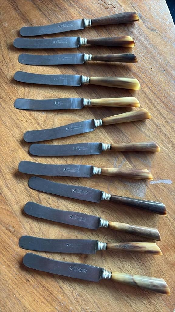 oude hersts hoorn tafel messen H Herder en Kern, Ophalen of Verzenden