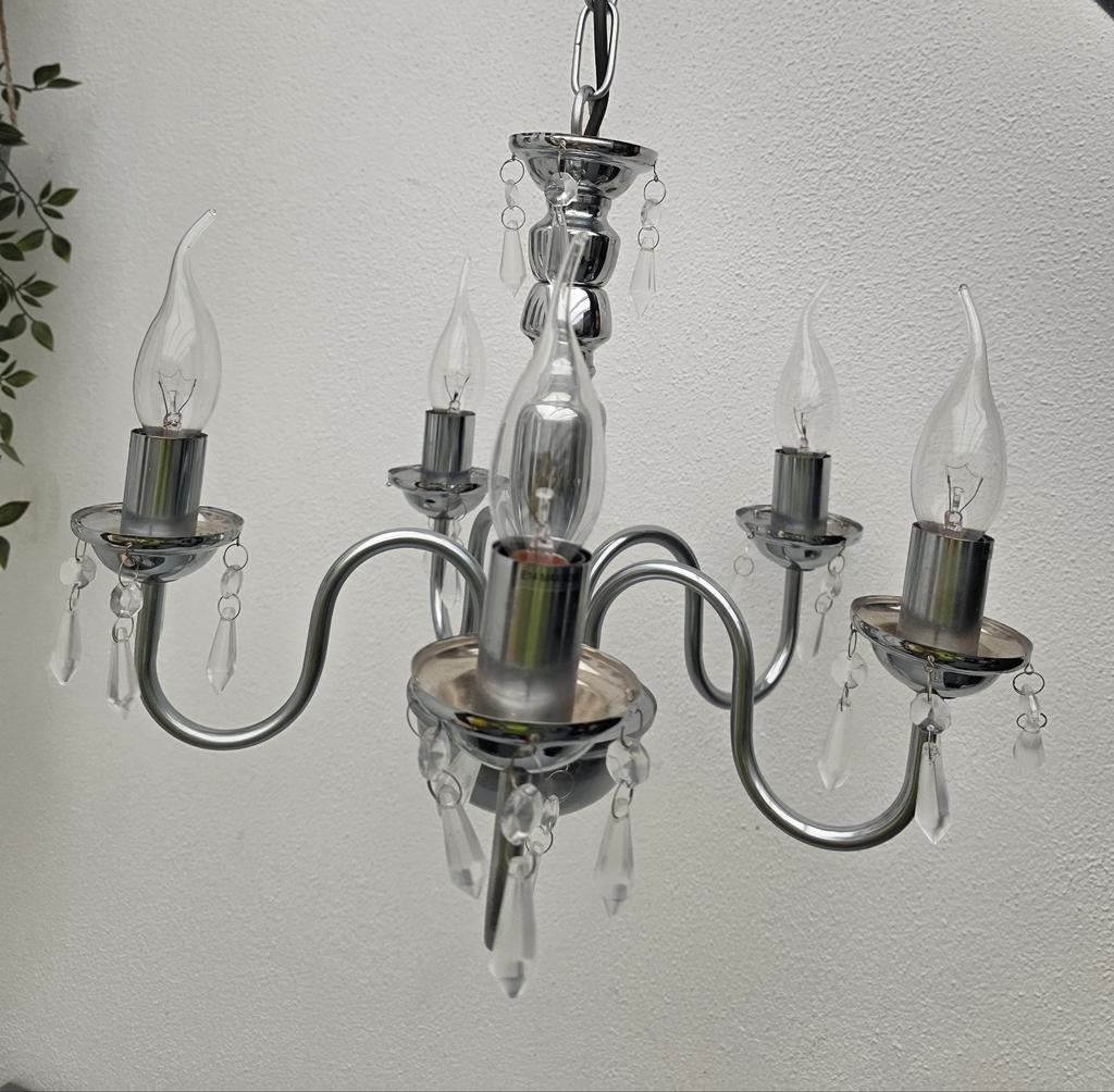 Moderne kroonluchter met steentjes, Ophalen of Verzenden, Metaal, Modern