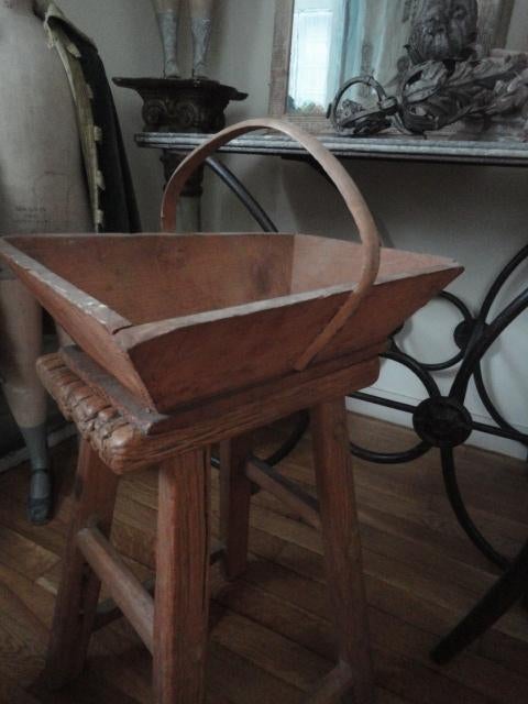 grote antieke HOUTEN PLUKBAK GEBOGEN HENGSEL/plukmand, Ophalen of Verzenden