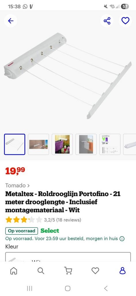 Metalex Roldrooglijn Portofino 21m, Tuin en Terras, Droogmolens en Wasrekken, Ophalen of Verzenden, Zo goed als nieuw, Droogmolen