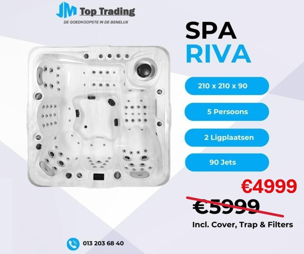 AquaLife Spa (jacuzzi) - Riva 5 pers - 210x210cm - 90 jets, Ophalen of Verzenden, Nieuw, Afdekzeil