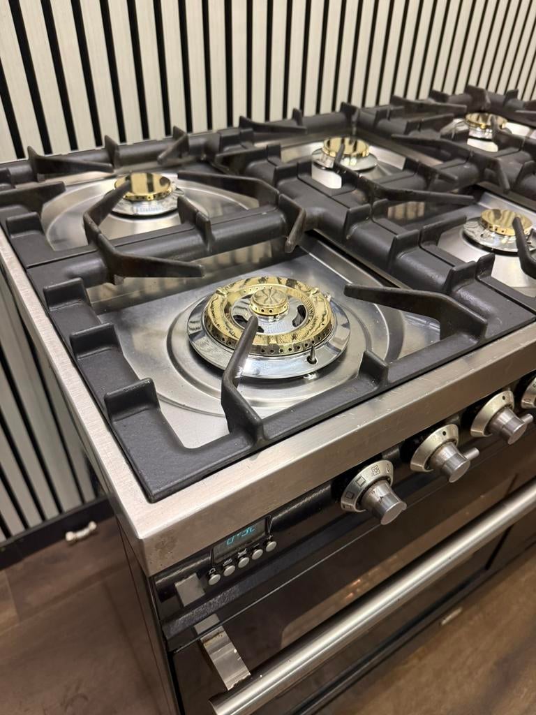 Luxe Boretti 6 pits zwart hoogglans 2 ovens 100 cm, Fornello Esperta, Grill, Ophalen of Verzenden, Zo goed als nieuw