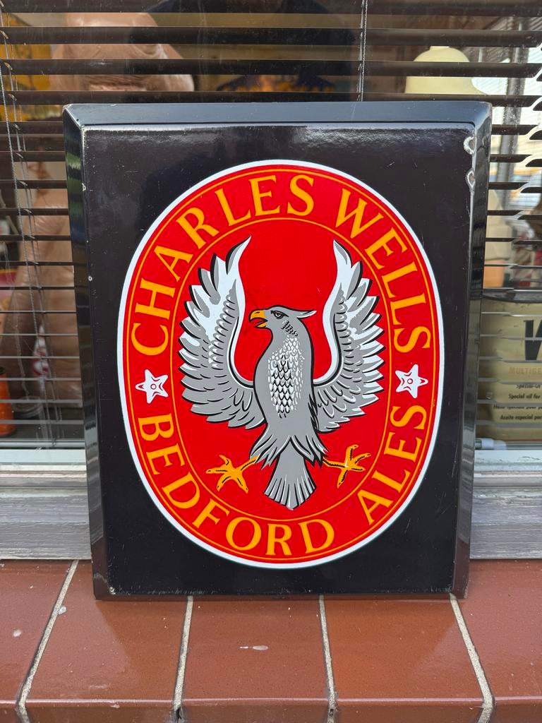 Vintage Charles Wells Bedford Ales Reclamebord, Reclamebord, Gebruikt, ., Ophalen of Verzenden