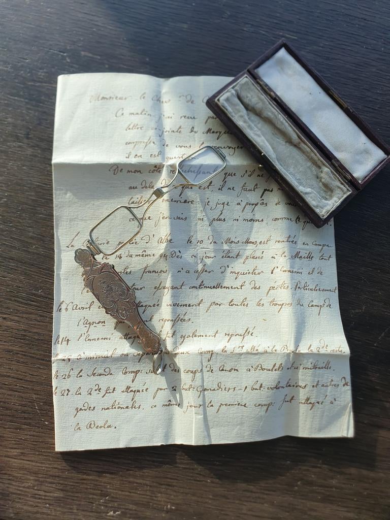 Antieke lorgnette echt goud en zilver 1870 met doos, Ophalen of Verzenden, Zilver