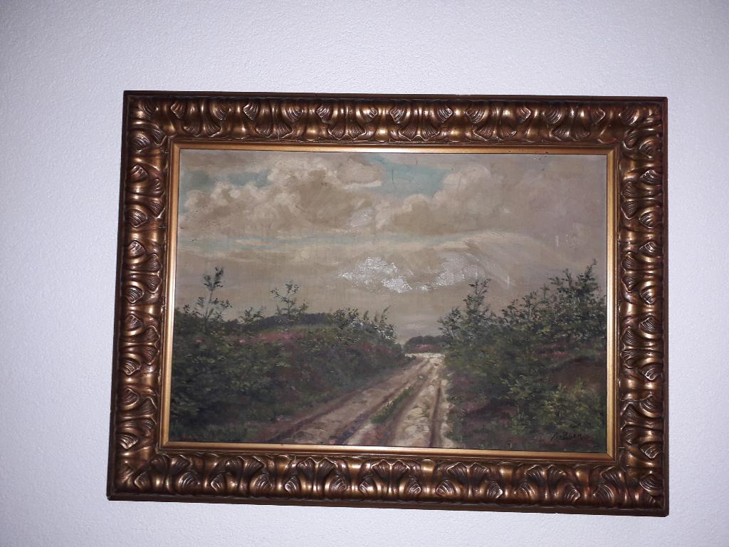 ANTIEK JUGENDSTIL OLIEVERFSCHILDERIJ in de ORIGINELE LIJST, Ophalen of Verzenden