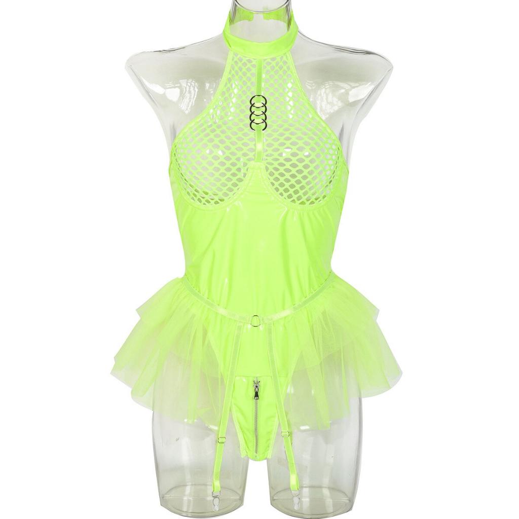 Gele dames body jurkje / sexy lingerie kostuum wetlook, Verzenden, Geel, Body of Korset