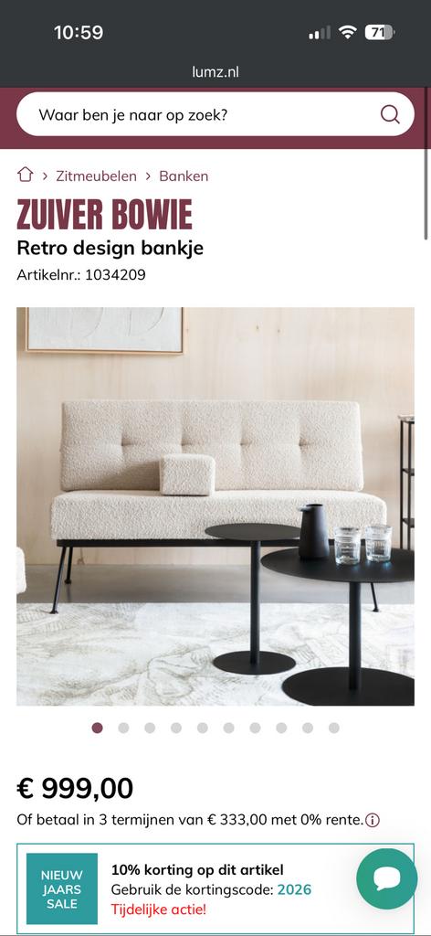 Zuiver bankje 2 zits met stalen frame, Ophalen, Zo goed als nieuw