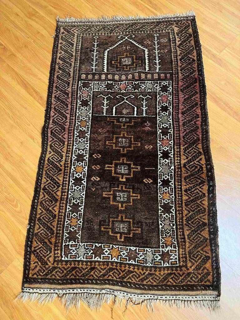 Handgeknoopt Perzisch Baluchi tapijt 137/77 cm, Gebruikt, 100 tot 150 cm, Bruin, Etten-Leur