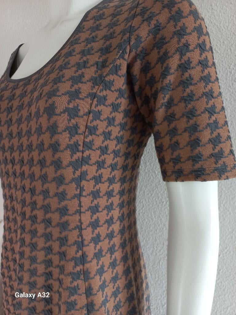 Pied de Poule jurk in bruin grijs van Kyra & Co, maat M, Maat 38/40 (M), Bruin, Ophalen of Verzenden, Zo goed als nieuw