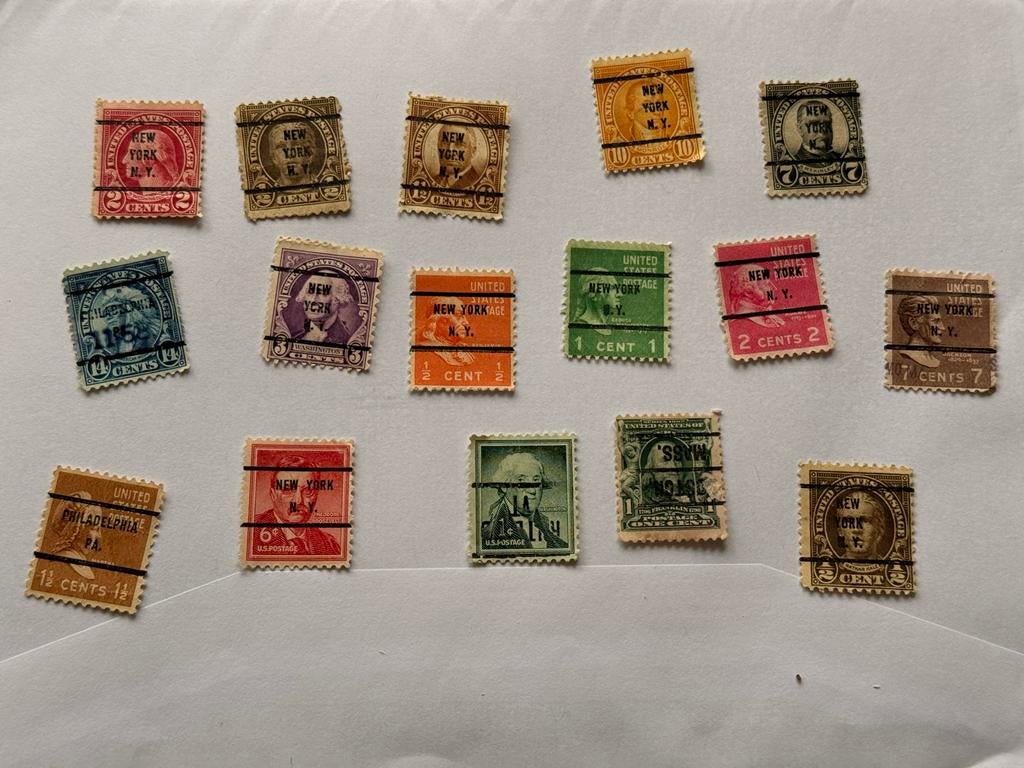 16 stuks Amerikaanse precanceled postzegels, Ophalen of Verzenden