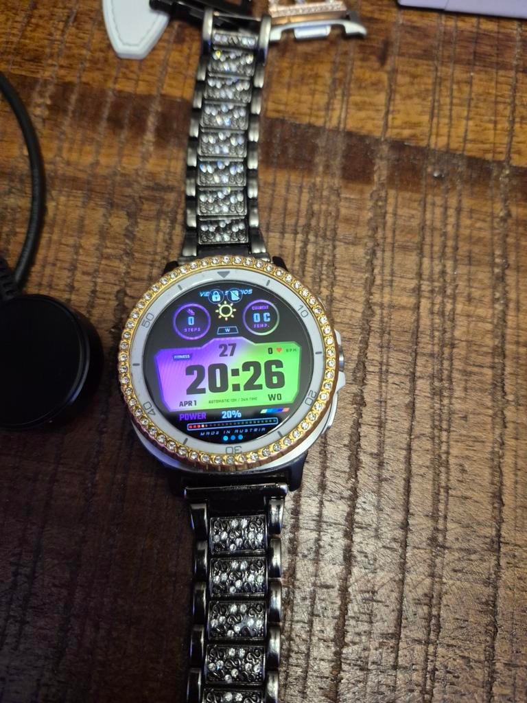 Smartwatch 8 classic 46 mm met bling bling bandjes, Zwart, Samsung ⌚️, Ophalen of Verzenden, Zo goed als nieuw