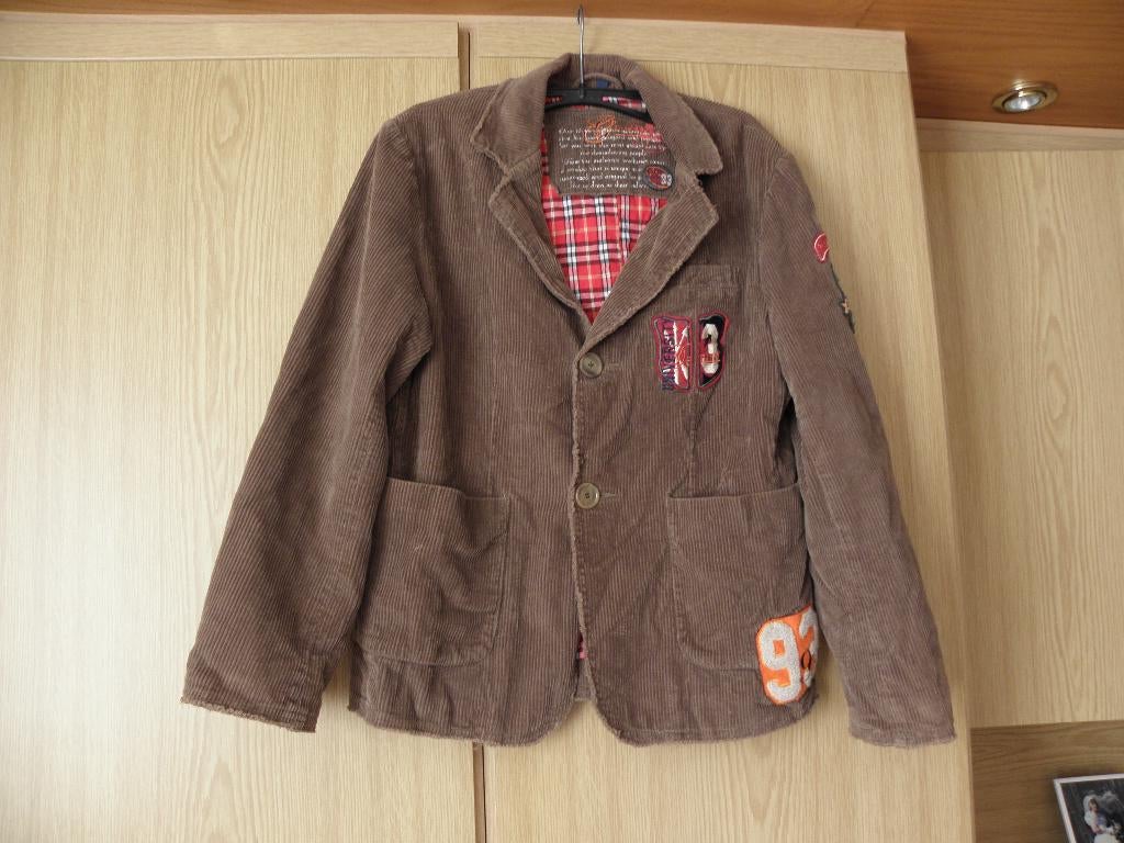 Nieuw bruin katoenen college print rib jasje blazer GDI 176, Nieuw, Ophalen of Verzenden, GDI, Jongen