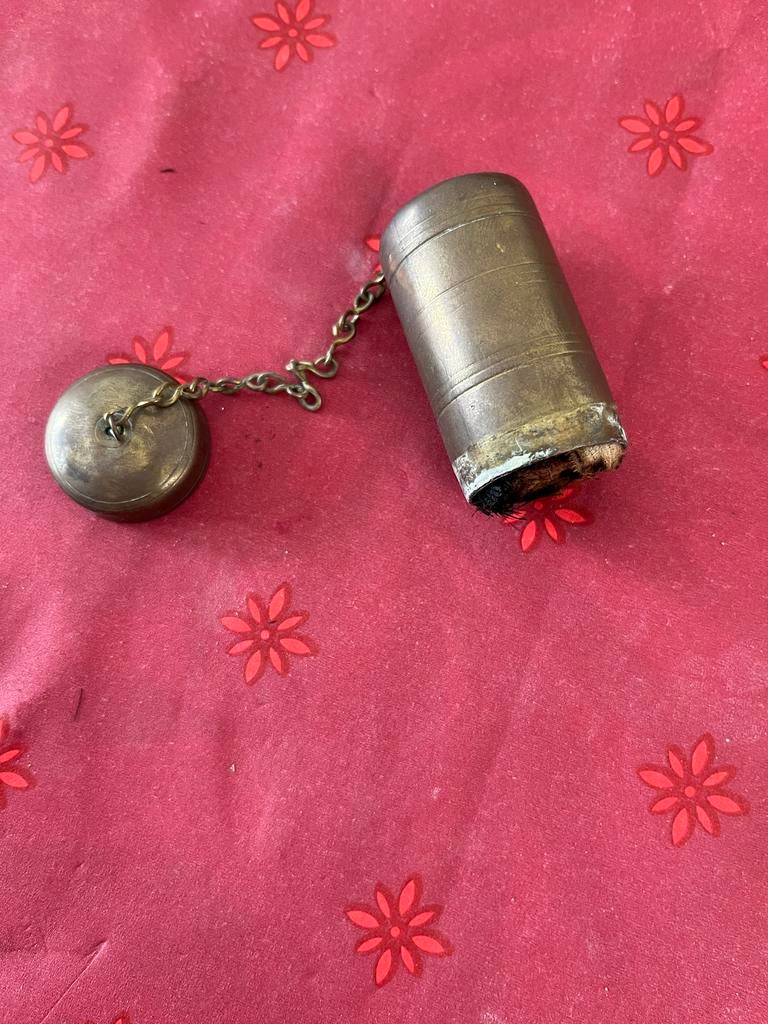 Antieke Koperen Tondeldoos met Ketting, Antiek en Kunst, Antiek | Koper en Brons, Ophalen of Verzenden, Koper