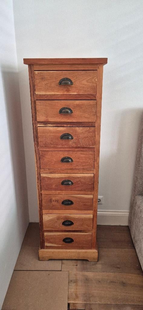 Smalle ladekast met meerdere lades – massief hout, Huis en Inrichting, Kasten | Ladekasten, Ophalen, Minder dan 50 cm, Gebruikt