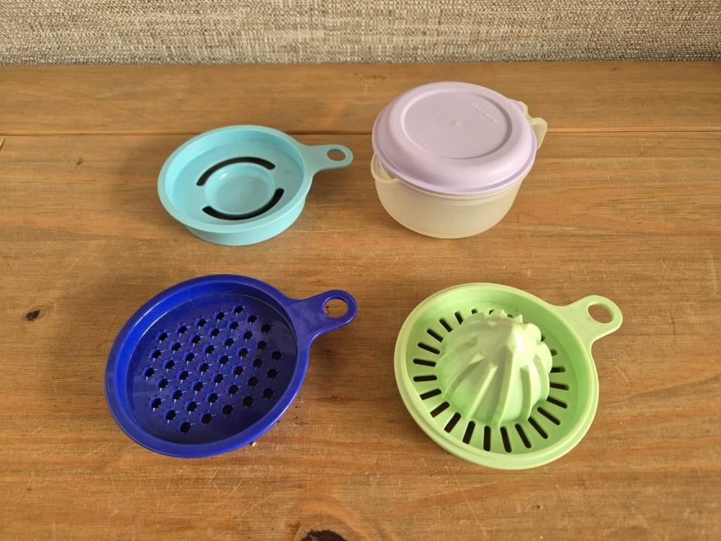 Tupperware koksmaatje 5delig Blauw, groen, lila NIEUW, Huis en Inrichting, Keuken | Tupperware, Ophalen of Verzenden, Nieuw, Groen