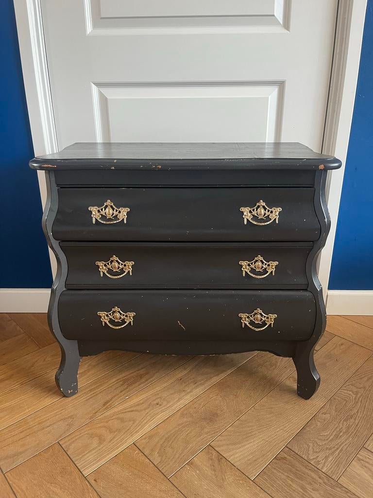 Antieke commode met 3 laden - Zwart, Huis en Inrichting, Gebruikt, 3 of 4 laden, Minder dan 100 cm, 25 tot 50 cm