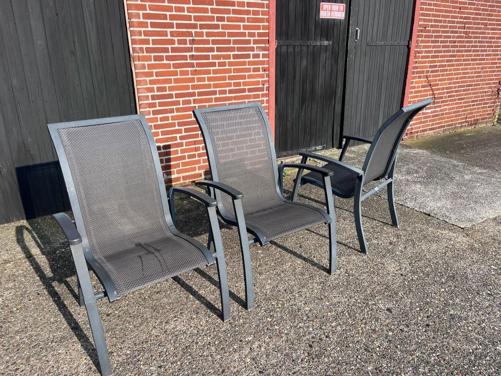 Tuinstoelen, aluminium, stapelbaar, tuinset div. 14 stuks, Ophalen, Gebruikt, Kunststof, Stapelbaar