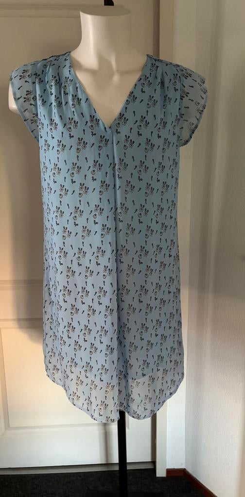 Jurk maat L lichtblauw met bloemetjes, Ophalen of Verzenden, Zo goed als nieuw, Blauw, Boven de knie