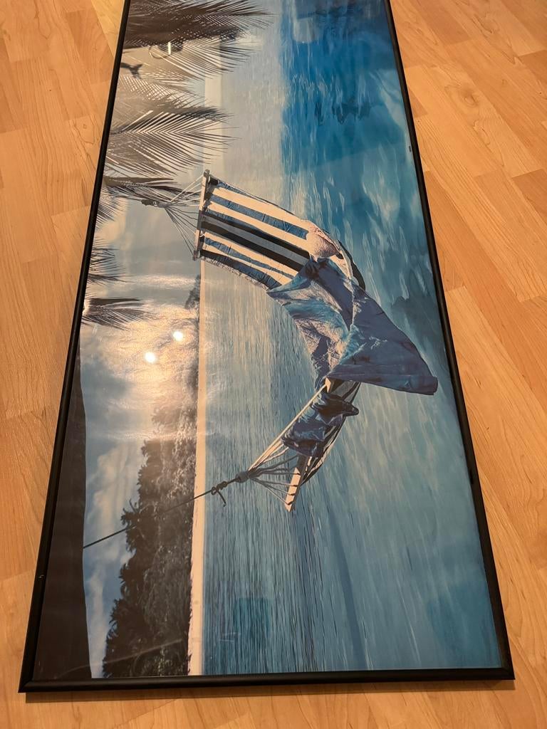 Langwerpig schilderij van strand met hangmat, Antiek en Kunst, Ophalen