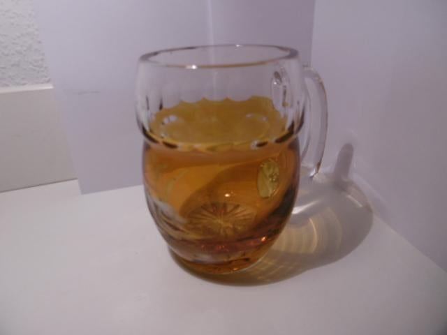 Vintage Tsjechisch geslepen glas pul met jachthond, Ophalen of Verzenden