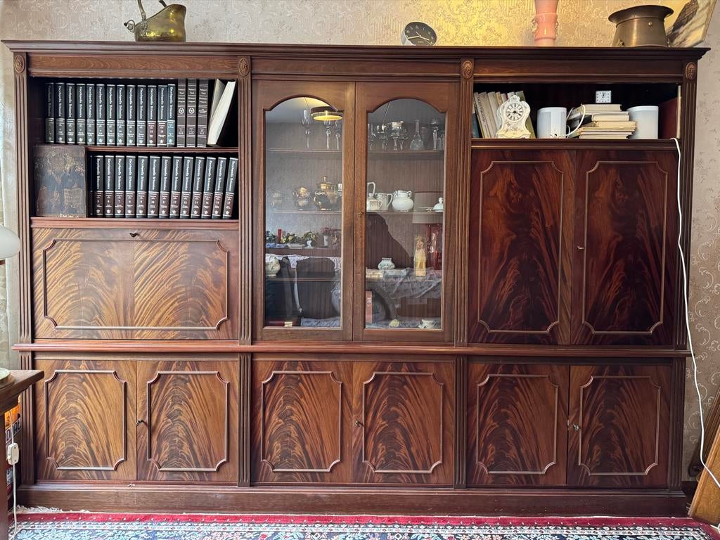 Hulshoff wandmeubel Buckingham bloemmahonie met bar en TV-pl, Ophalen, 300 cm of meer, Zo goed als nieuw, Overige houtsoorten