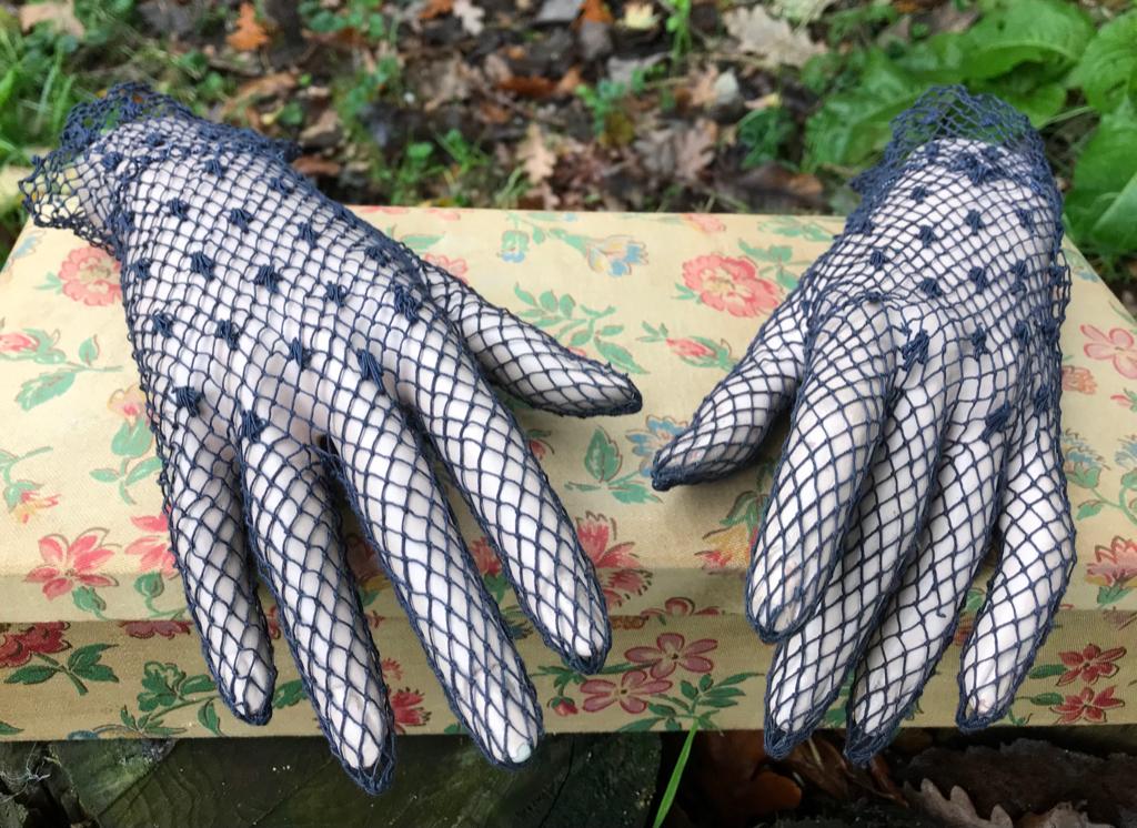 Nethandschoenen - blauw - vintage, Ophalen of Verzenden, Dames