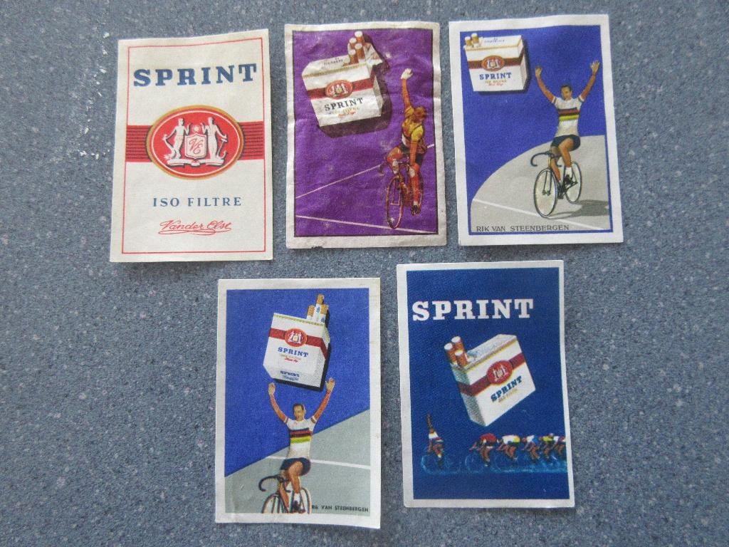 5 x Sprint sigaretten, met Rik van Steenbergen (wielrenner), Verzenden, Luciferdoosjes of -merken