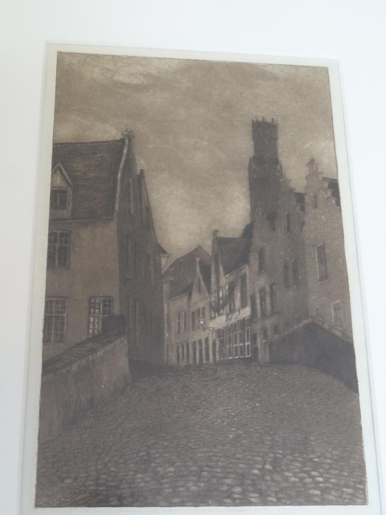 ets straatje Brugge voor 1918, Omer Coppens 1864-1926, Antiek en Kunst, Kunst | Etsen en Gravures, Verzenden