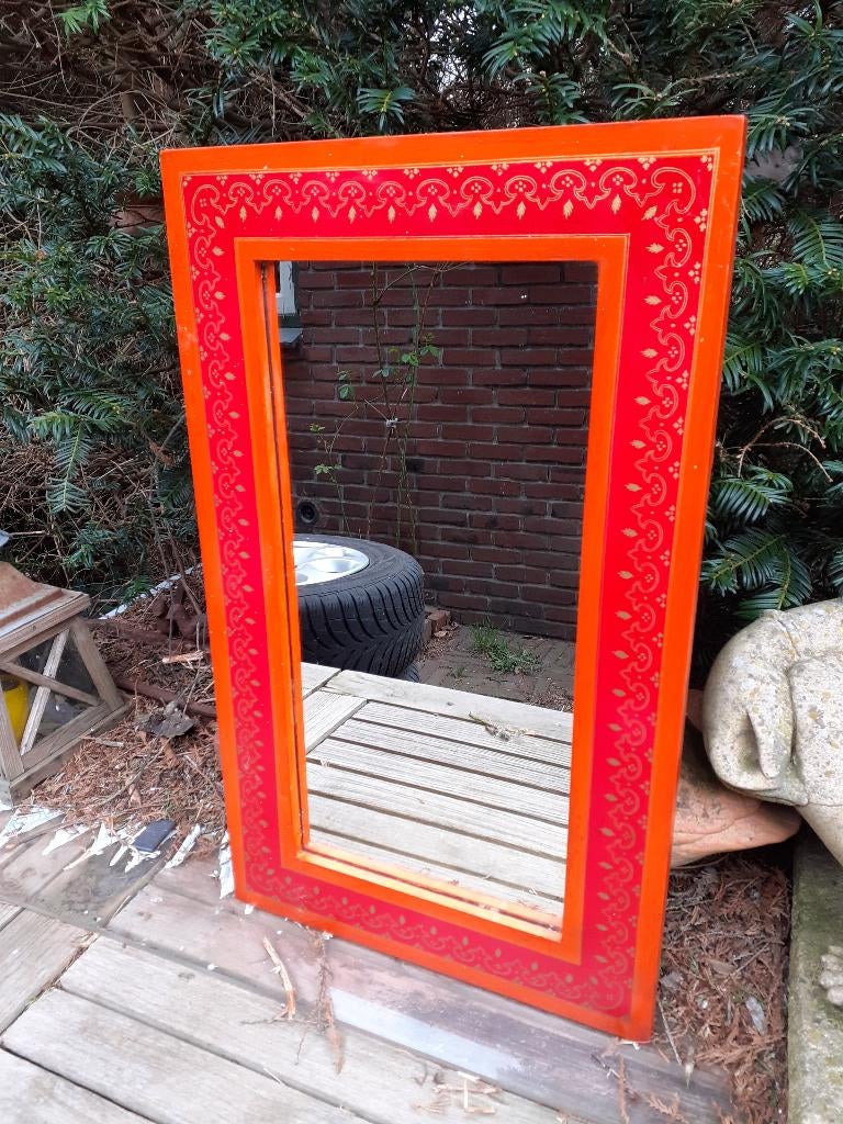 China, Spiegel met Handbeschilderde Houten Lijst, Ophalen of Verzenden