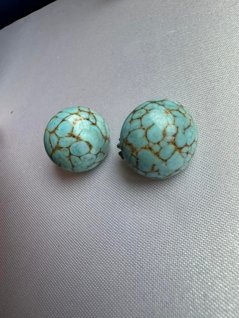 Vintage turquoise keramische oorbellen Kleine clipoorbellen, Verzenden, Zo goed als nieuw, Blauw, Overige materialen
