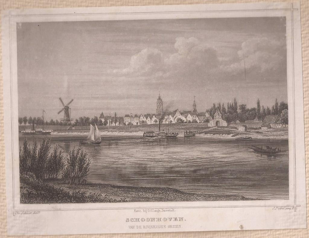 Schoonhoven van de rivierzijde gezien Staalgravure 1858, Ophalen of Verzenden