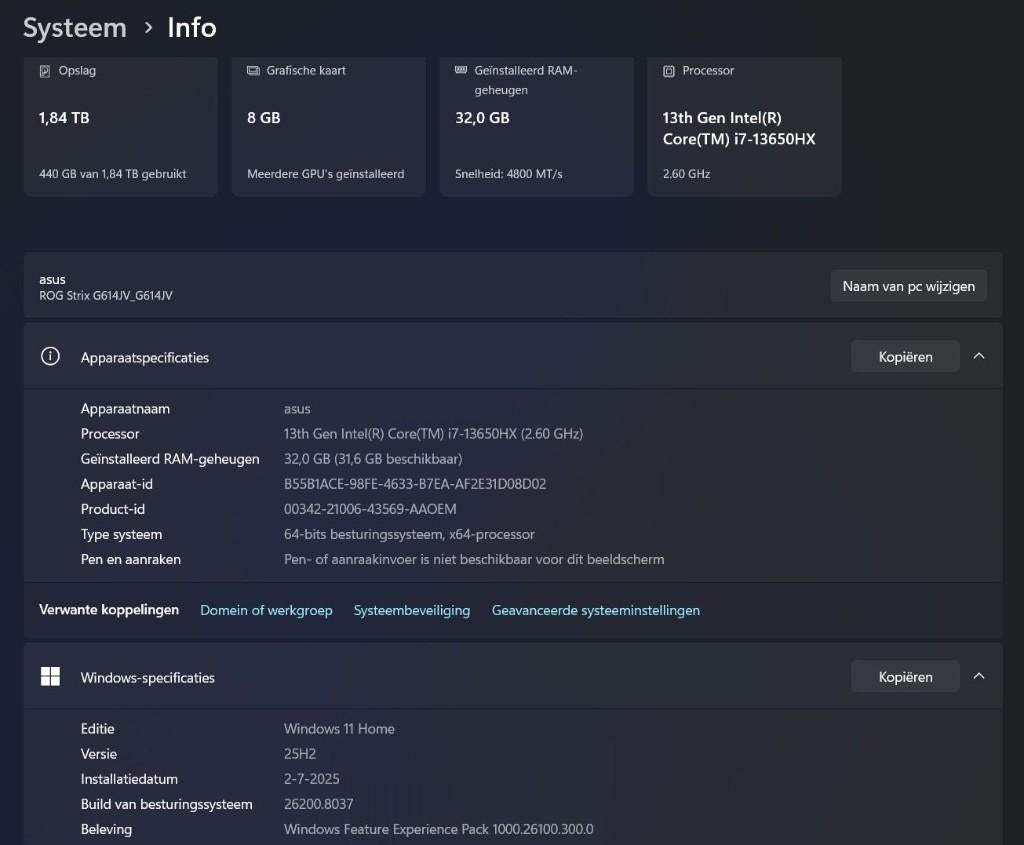 ASUS ROG Strix G16 G614JV – i7/RTX 4060/32GB RAM/1TB 990 PRO, Computers en Software, Ophalen, Met videokaart, Asus, Intel® Core™ i7 