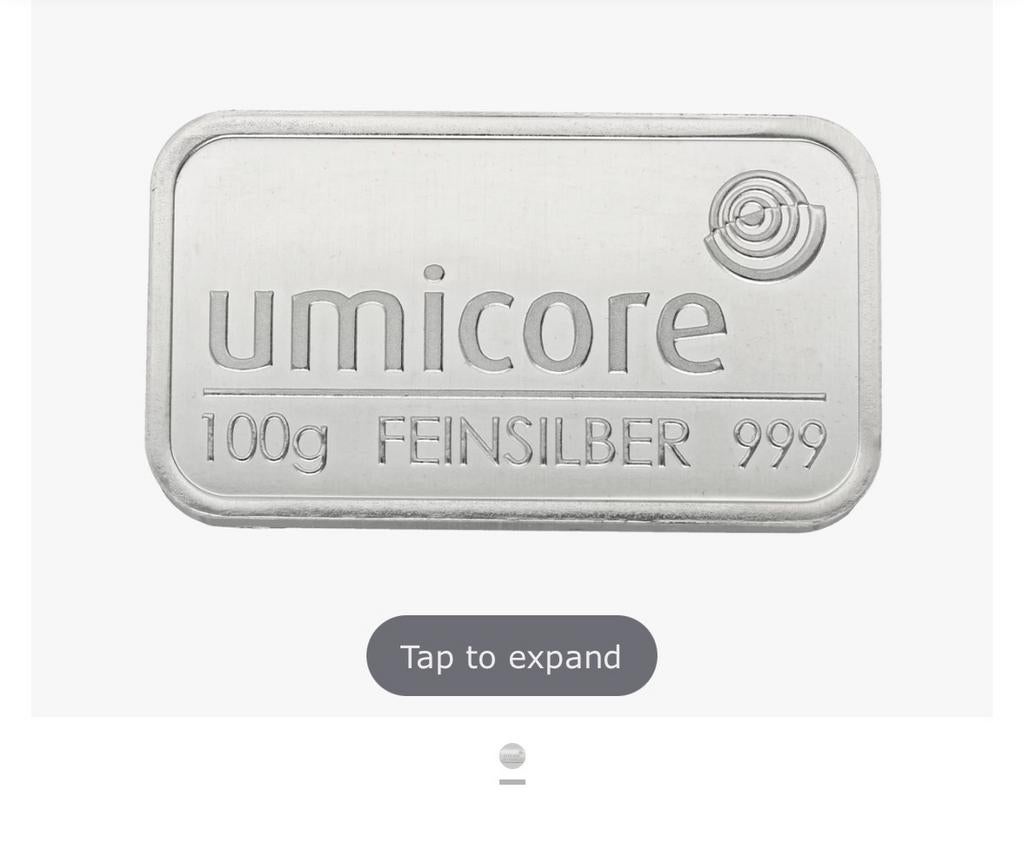 Umicore 100g Feinsilber 999 in seal en plastic houder, Ophalen of Verzenden, Zilver
