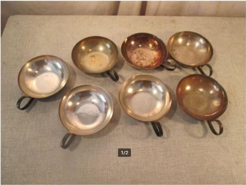 7 Oude Alpacca Silver ijscoupes - D.F. Switzerland, Ophalen of Verzenden