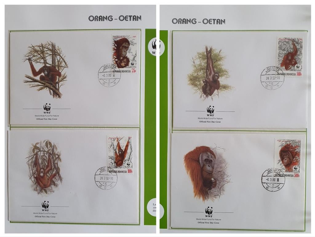 FDC's WWF Orangs-Oetan Indonesië 1989 1990, Ophalen of Verzenden, Onbeschreven, Rest van de wereld