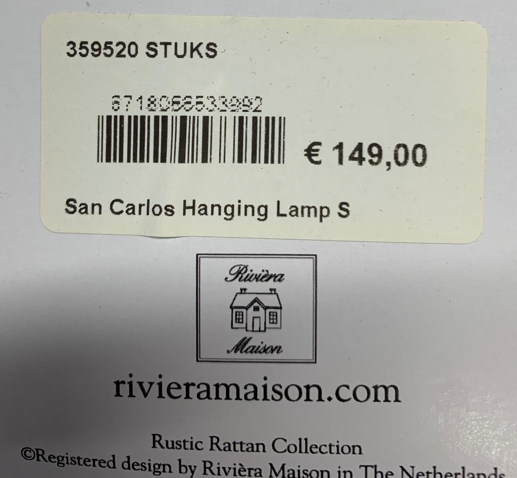 Nieuw Riviera Maison San Carlos hanglamp S twv € 149,00, Ophalen of Verzenden, Nieuw, Minder dan 50 cm