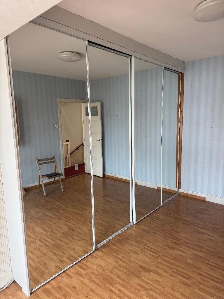 4x Spiegel schuifdeuren incl. dubbele rails (255x89 cm), Ophalen, 80 tot 100 cm, 215 cm of meer, Binnendeur